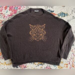 Wooden Ships Drop Shoulder Wool Mohair Tiger Sweater Brown Metallic